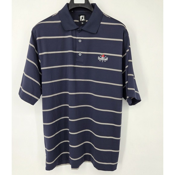 FootJoy Other - FootJoy Men's Polo‎ Shirt XL Navy Blue Striped Short Sleeve Golf Logo EUC
